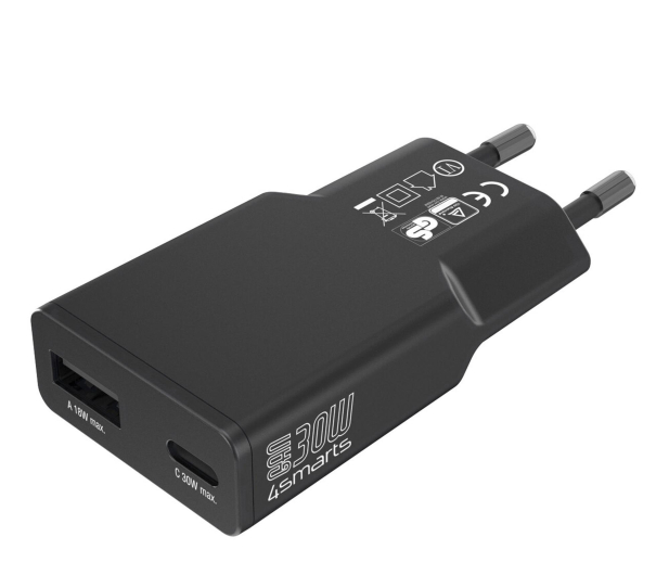 4smarts Ładowarka sieciowa FlatPlug Duos 30W GaN USB-C/USB-A czarny - 1486361 - zdjęcie